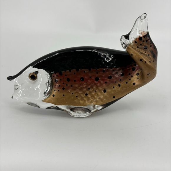 Willow Creek Glass Fish Trout Sculpture Paperweight Hand Painted Signed CHIPPED - Picture 3 of 11
